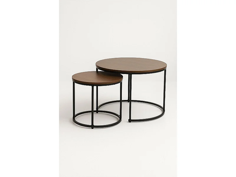 Mesas Auxiliares - Set 2 Mesas Centro Renty Negras - Madera oscura