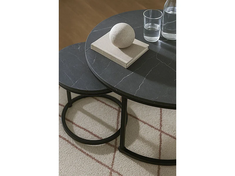 Mesas Auxiliares - Set 2 Mesas Centro Renty Negras - Mármol Negro