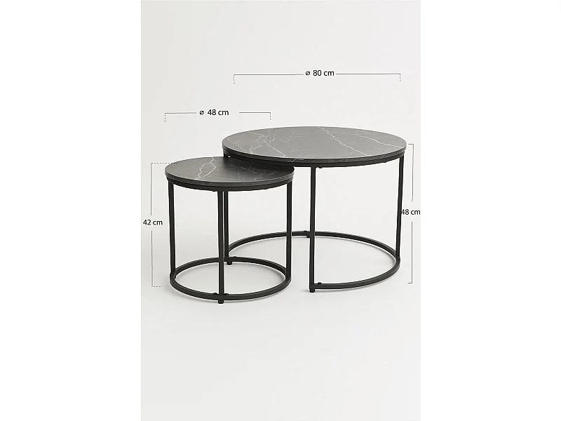 Mesas Auxiliares - Set 2 Mesas Centro Renty Negras - Mármol Negro