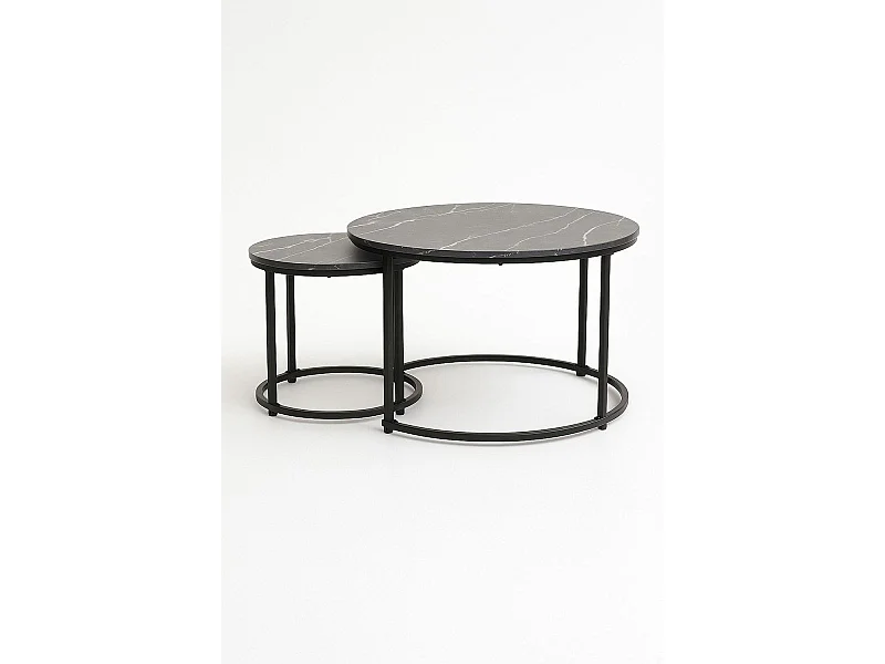 Mesas Auxiliares - Set 2 Mesas Centro Renty Negras - Mármol Negro