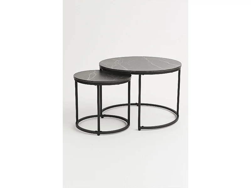 Mesas Auxiliares - Set 2 Mesas Centro Renty Negras - Mármol Negro