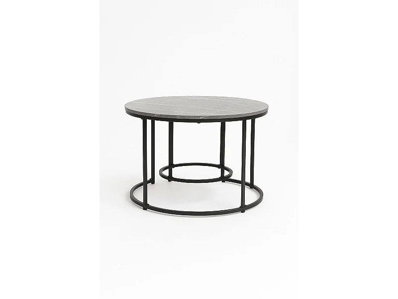 Mesas Auxiliares - Set 2 Mesas Centro Renty Negras - Mármol Negro