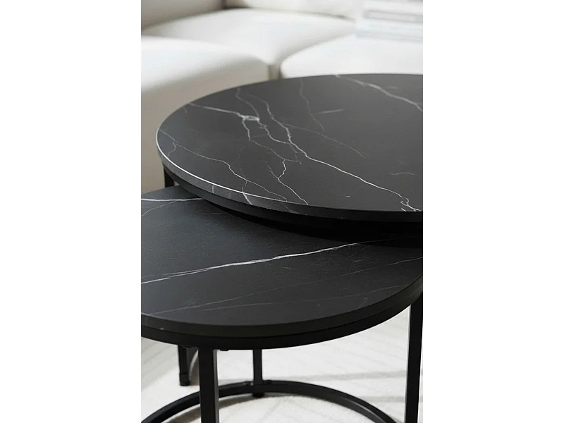 Mesas Auxiliares - Set 2 Mesas Centro Renty Negras - Mármol Negro