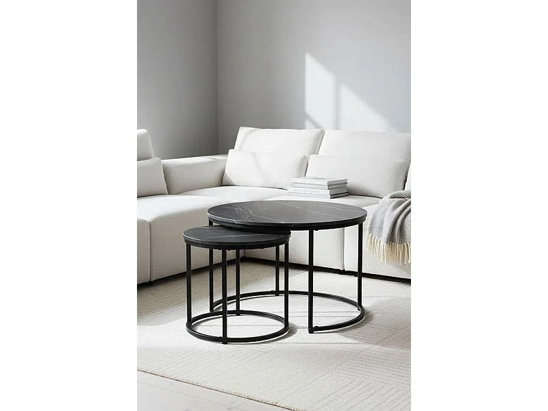 Mesas Auxiliares - Set 2 Mesas Centro Renty Negras - Mármol Negro