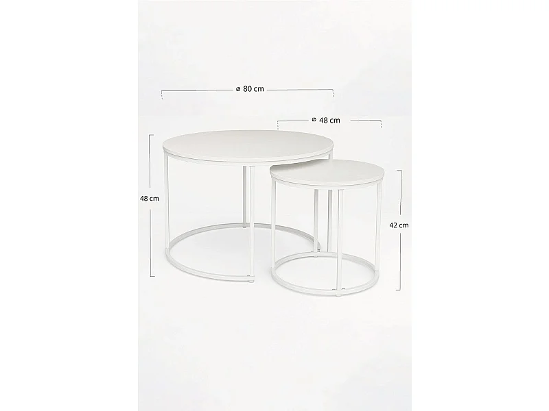 Mesas Auxiliares - Set 2 Mesas Centro Renty 80 - 48 cm - Blanco