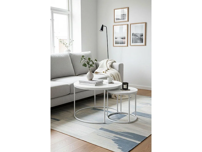 Mesas Auxiliares - Set 2 Mesas Centro Renty 80 - 48 cm - Blanco