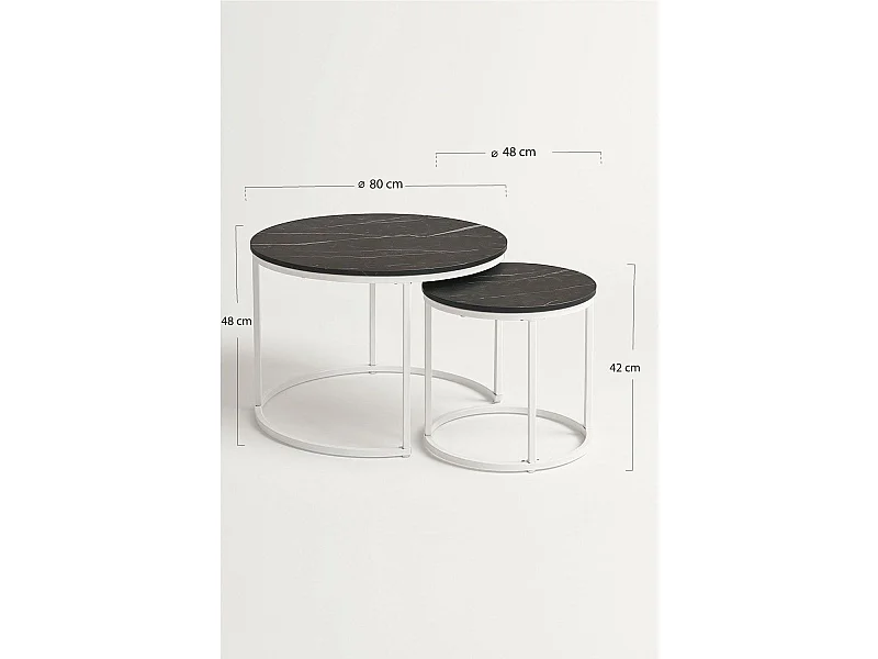 Mesas Auxiliares - Set 2 Mesas Centro Renty 80 - 48 cm - Mármol Negro