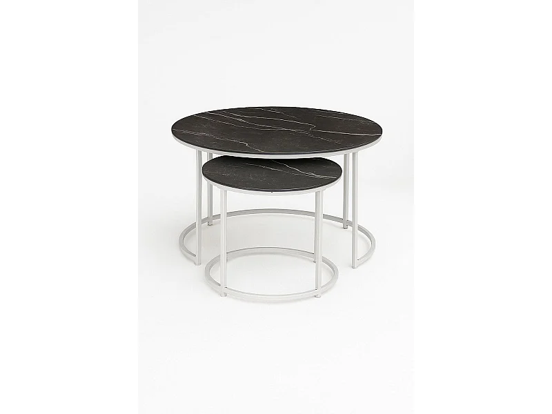 Mesas Auxiliares - Set 2 Mesas Centro Renty 80 - 48 cm - Mármol Negro