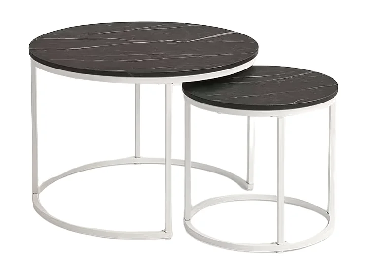 Mesas Auxiliares - Set 2 Mesas Centro Renty 80 - 48 cm - Mármol Negro