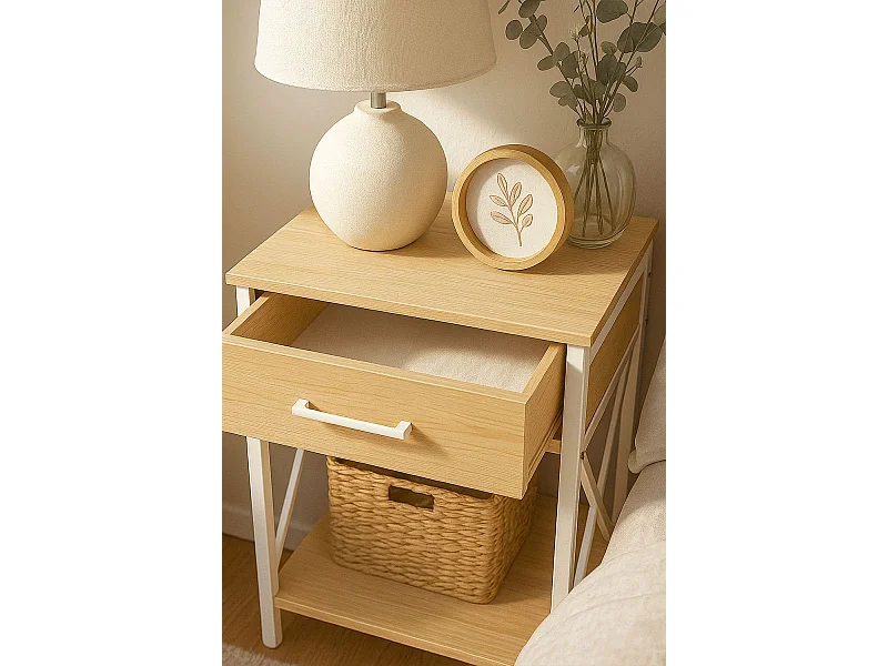 Mesas Auxiliares - Mesita de Noche con cajón Lesly - Blanco
