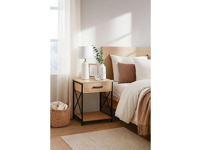 Mesas Auxiliares - Mesita de Noche con cajón Lesly - Negro