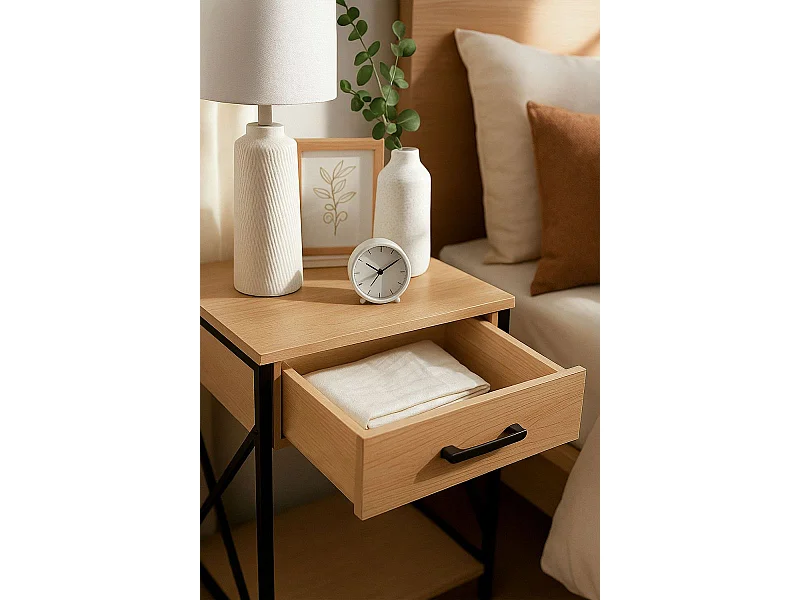 Mesas Auxiliares - Mesita de Noche con cajón Lesly - Negro