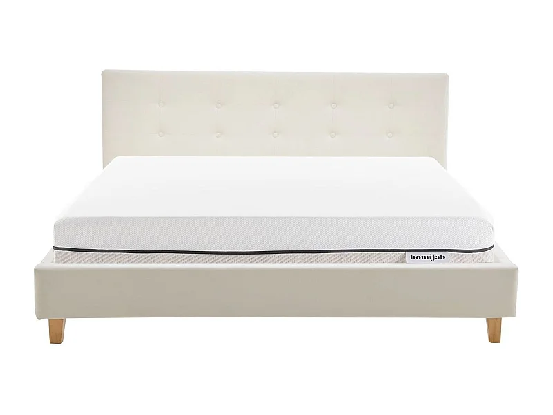 Ensemble Lit adulte 180x200cm avec tête de lit en velours beige - Milo + Matelas ressorts ensachés - Spring Elite