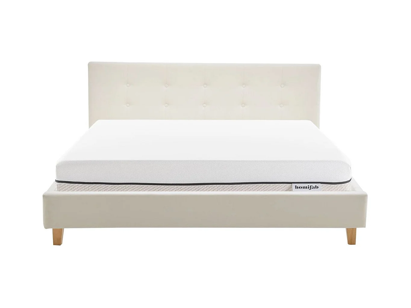 Ensemble Lit adulte 180x200cm avec tête de lit en velours beige - Milo + Matelas ressorts ensachés - Spring Elite