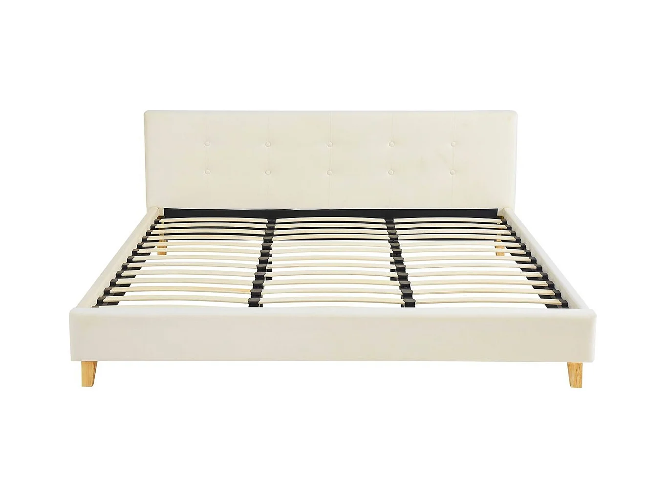 Ensemble Lit adulte 180x200cm avec tête de lit en velours beige - Milo + Matelas ressorts ensachés - Spring Elite