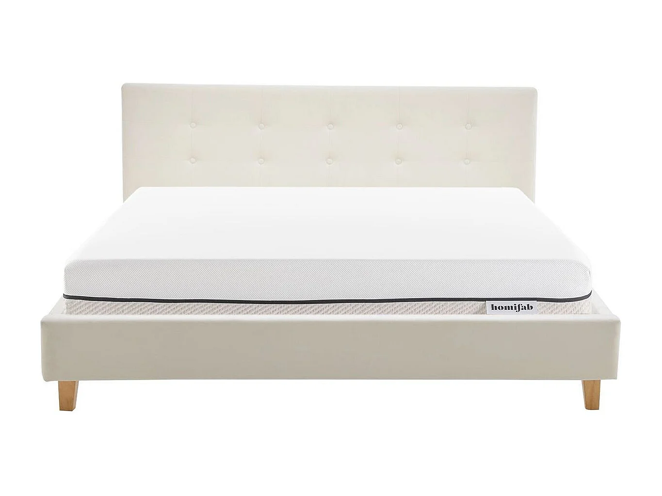 Ensemble Lit adulte 180x200cm avec tête de lit en velours beige - Milo + Matelas ressorts ensachés - Spring Elite