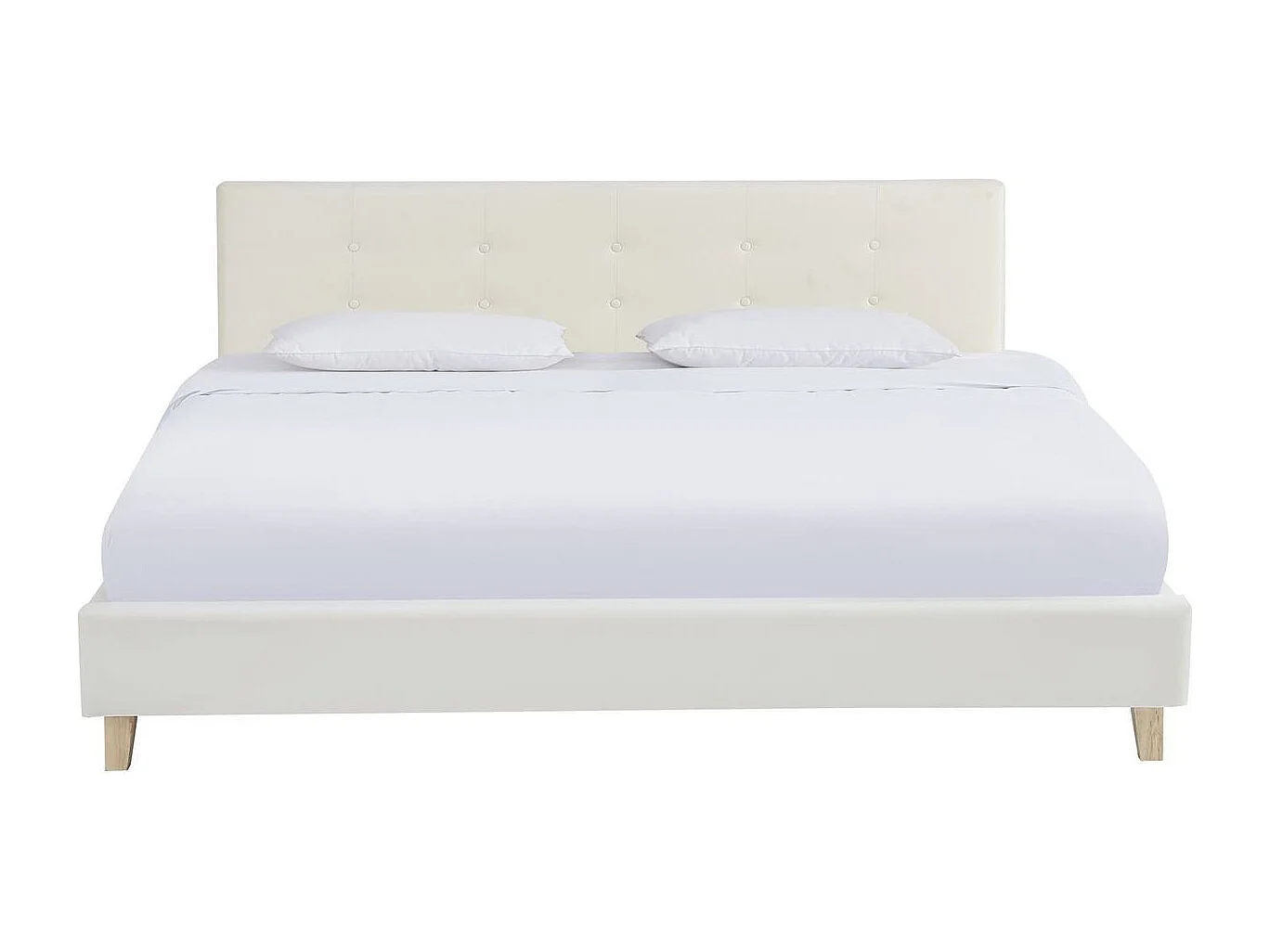 Ensemble Lit adulte 180x200cm avec tête de lit en velours beige - Milo + Matelas ressorts ensachés - Spring Elite
