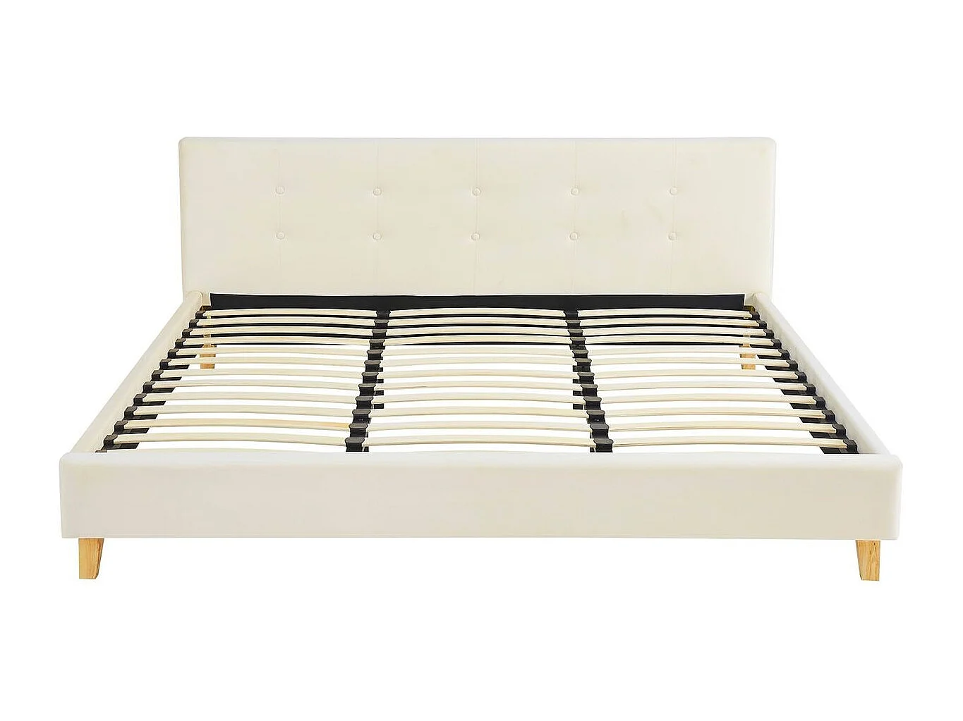 Ensemble Lit adulte 180x200cm avec tête de lit en velours beige - Milo + Matelas ressorts ensachés - Spring Elite