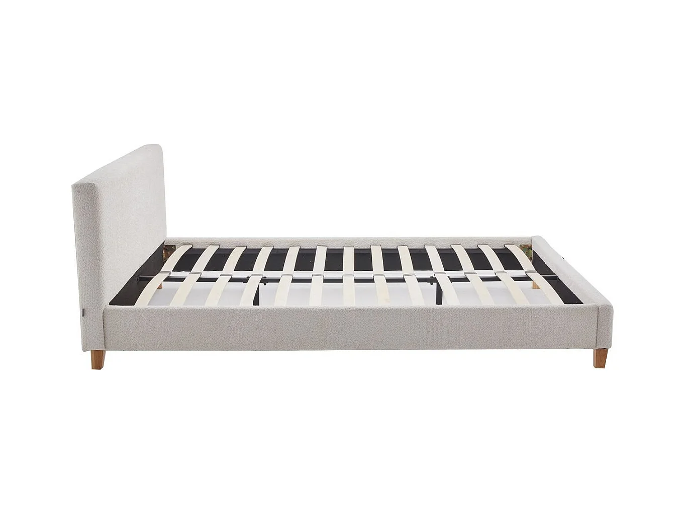 Ensemble Lit adulte 140x190cm avec tête de lit en tissu bouclé beige - Milo + Matelas mémoire de forme - Memo HR