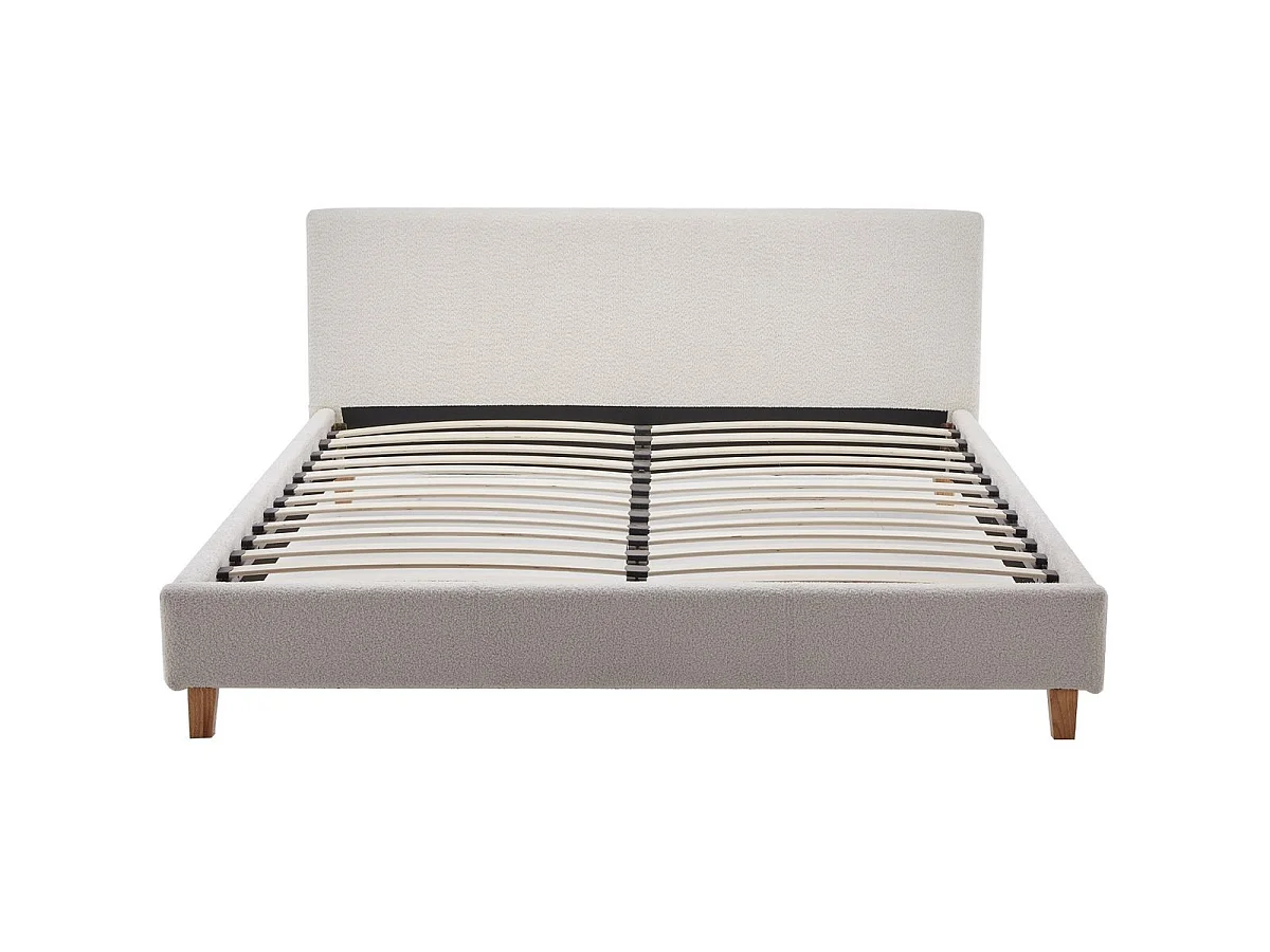 Ensemble Lit adulte 140x190cm avec tête de lit en tissu bouclé beige - Milo + Matelas mémoire de forme - Memo HR