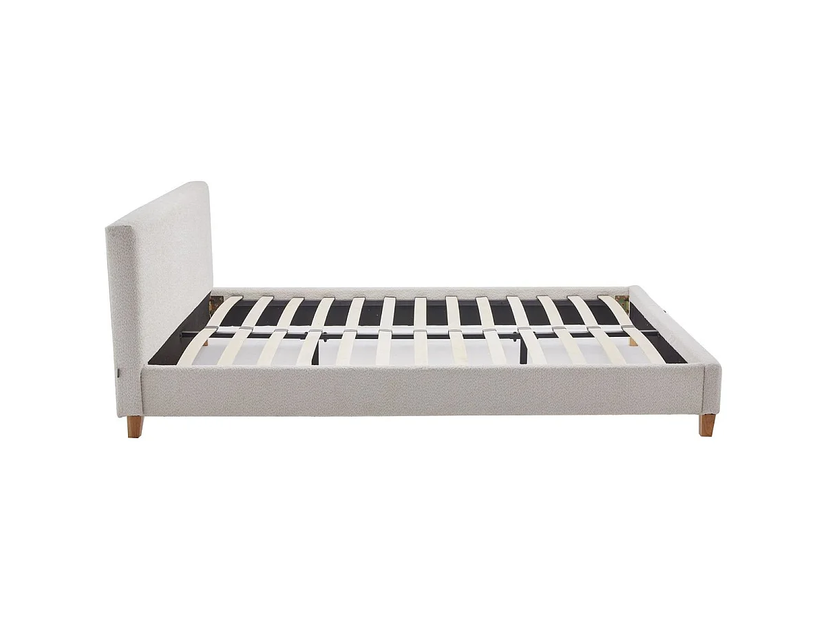 Ensemble Lit adulte 140x190cm avec tête de lit en tissu bouclé beige - Milo + Matelas mémoire de forme - Memo HR