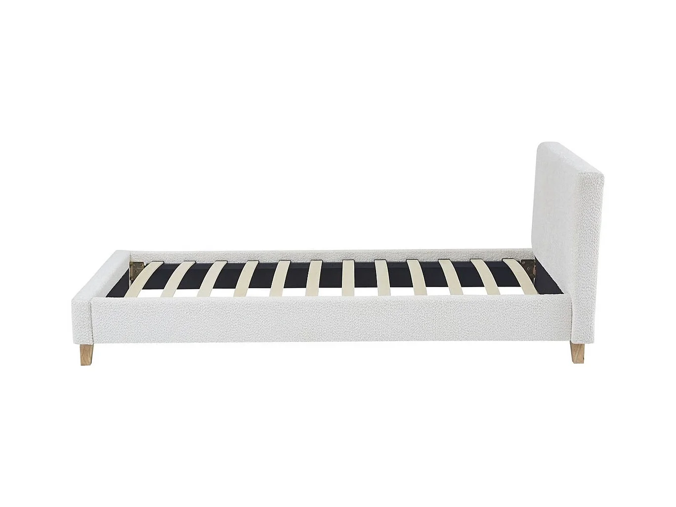 Ensemble Lit adulte 90x190cm avec tête de lit en tissu bouclé beige - Milo + Matelas mémoire de forme - Memo HR