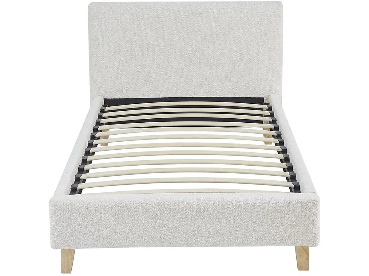 Ensemble Lit adulte 90x190cm avec tête de lit en tissu bouclé beige - Milo + Matelas mémoire de forme - Memo HR