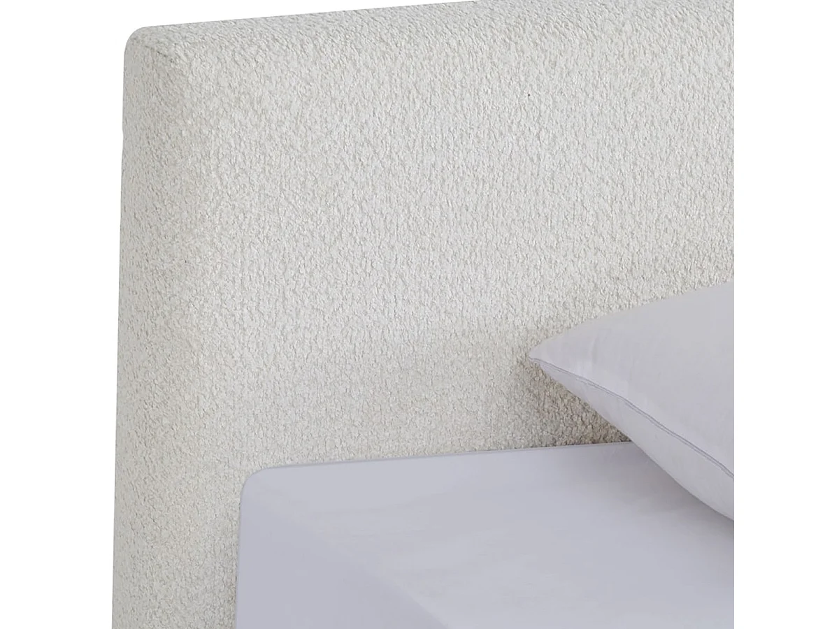Ensemble Lit adulte 90x190cm avec tête de lit en tissu bouclé beige - Milo + Matelas mémoire de forme - Memo HR