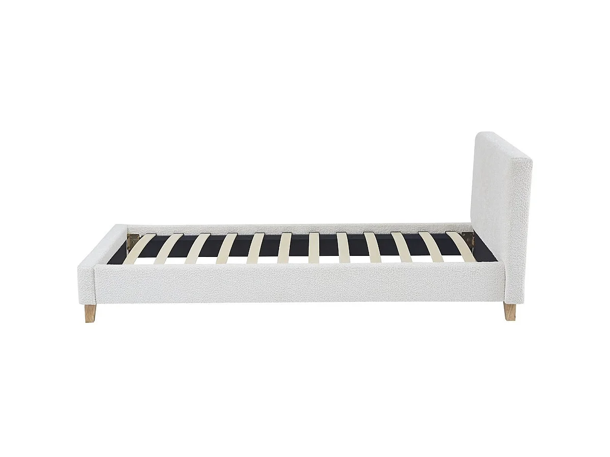 Ensemble Lit adulte 90x190cm avec tête de lit en tissu bouclé beige - Milo + Matelas mémoire de forme - Memo HR