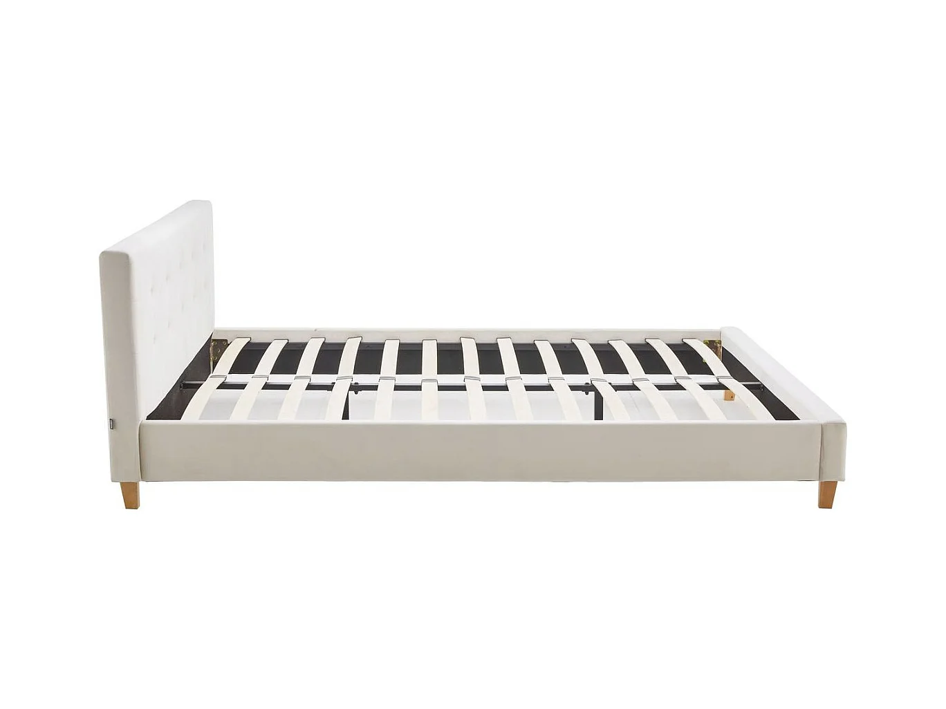 Ensemble Lit adulte 160x200cm avec tête de lit en velours beige - Milo + Matelas mémoire de forme - Dual Confort