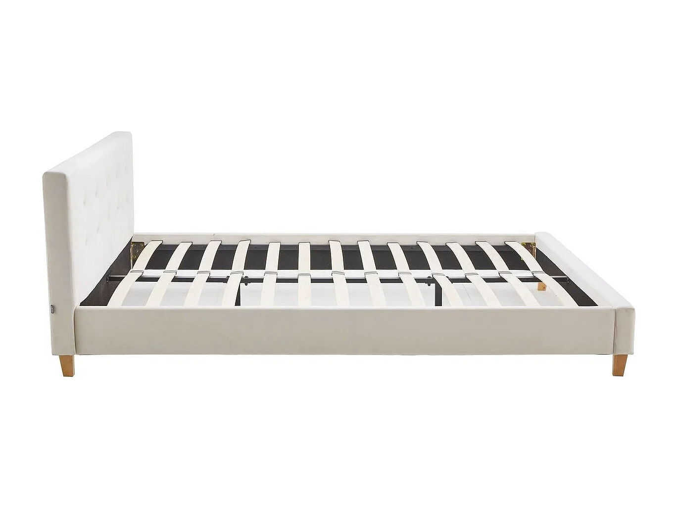 Ensemble Lit adulte 160x200cm avec tête de lit en velours beige - Milo + Matelas mémoire de forme - Dual Confort