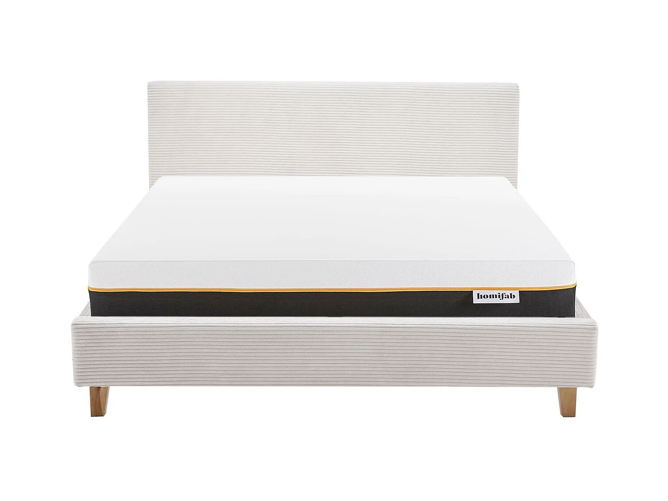 Ensemble Lit adulte 180x200cm avec tête de lit en velours beige - Milo + Matelas mémoire de forme - Dual Confort