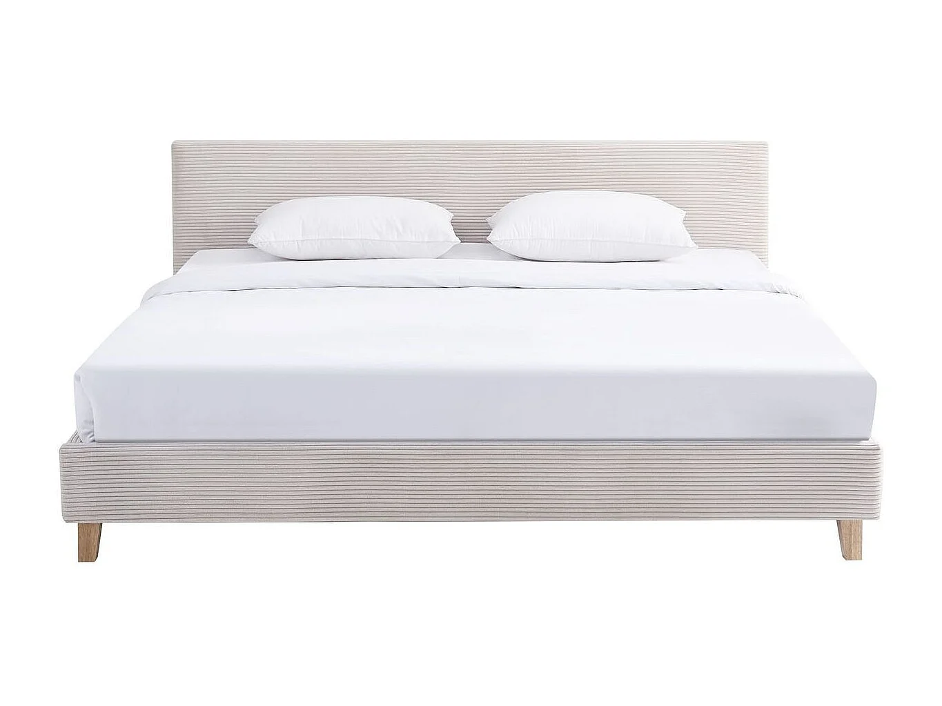 Ensemble Lit adulte 180x200cm avec tête de lit en velours beige - Milo + Matelas mémoire de forme - Dual Confort