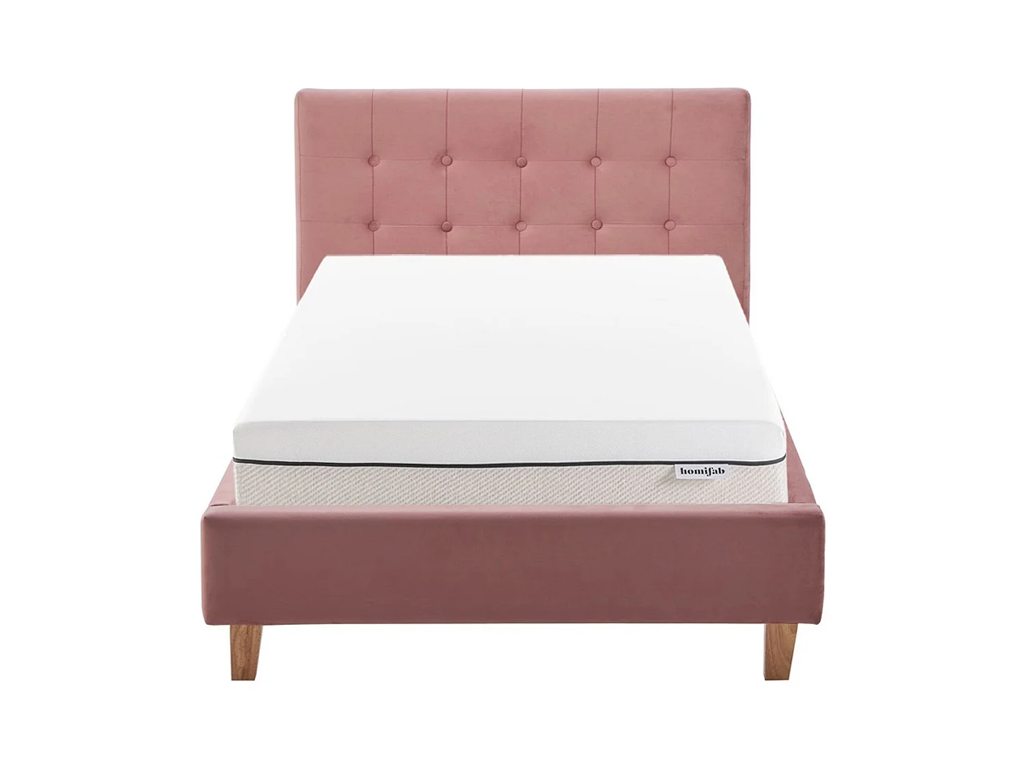 Ensemble Lit adulte 90x190cm avec tête de lit en velours vieux rose - Milo + Matelas ressorts ensachés - Spring Elite