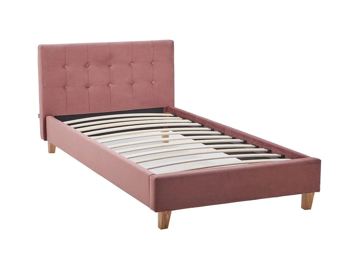 Ensemble Lit adulte 90x190cm avec tête de lit en velours vieux rose - Milo + Matelas ressorts ensachés - Spring Elite