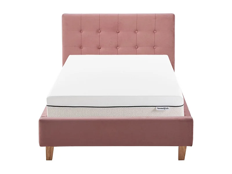 Ensemble Lit adulte 90x190cm avec tête de lit en velours vieux rose - Milo + Matelas ressorts ensachés - Spring Elite