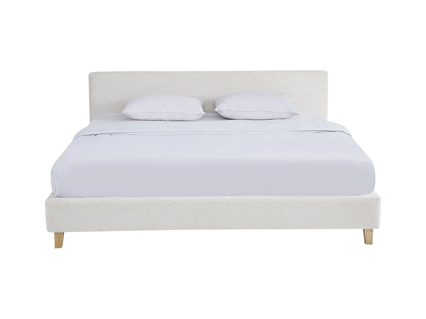 Ensemble Lit adulte 160x200cm avec tête de lit en tissu bouclé beige - Milo + Matelas mémoire de forme - Memo HR
