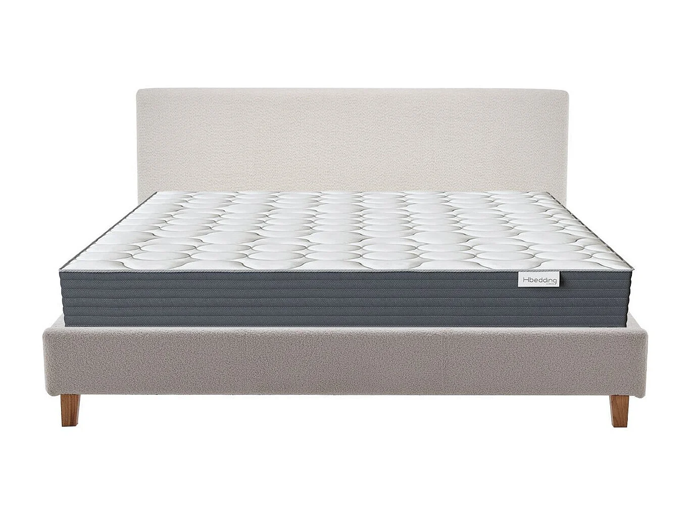 Ensemble Lit adulte 160x200cm avec tête de lit en tissu bouclé beige - Milo + Matelas mémoire de forme - Memo HR