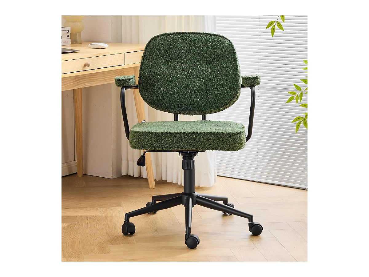 Fauteuil de bureau pivotant et réglable en hauteur en tissu bouclé vert - Ann