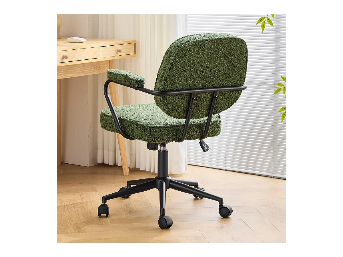 Fauteuil de bureau pivotant et réglable en hauteur en tissu bouclé vert - Ann