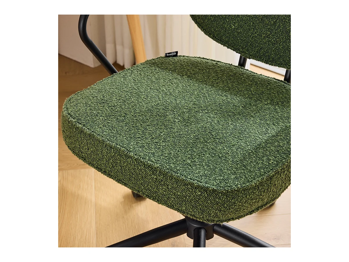 Fauteuil de bureau pivotant et réglable en hauteur en tissu bouclé vert - Ann