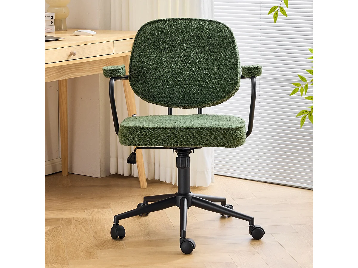 Fauteuil de bureau pivotant et réglable en hauteur en tissu bouclé vert - Ann