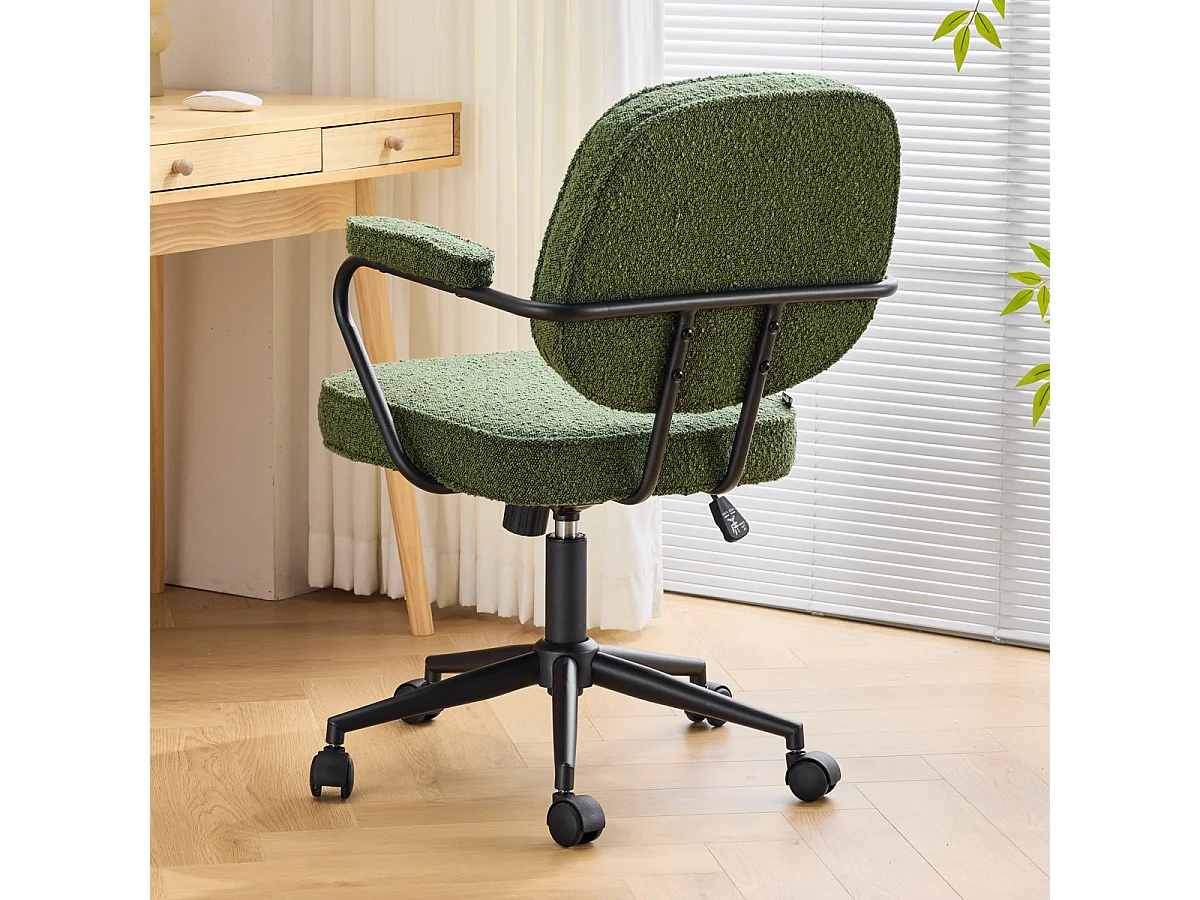 Fauteuil de bureau pivotant et réglable en hauteur en tissu bouclé vert - Ann
