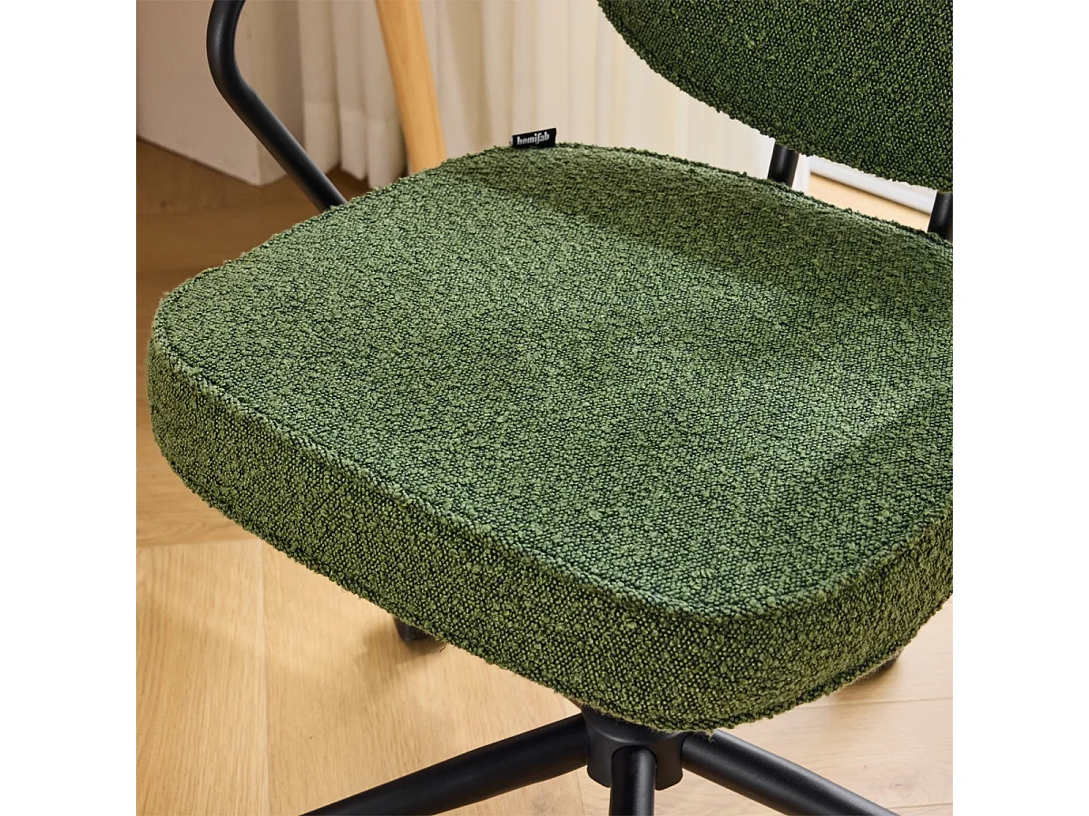 Fauteuil de bureau pivotant et réglable en hauteur en tissu bouclé vert - Ann