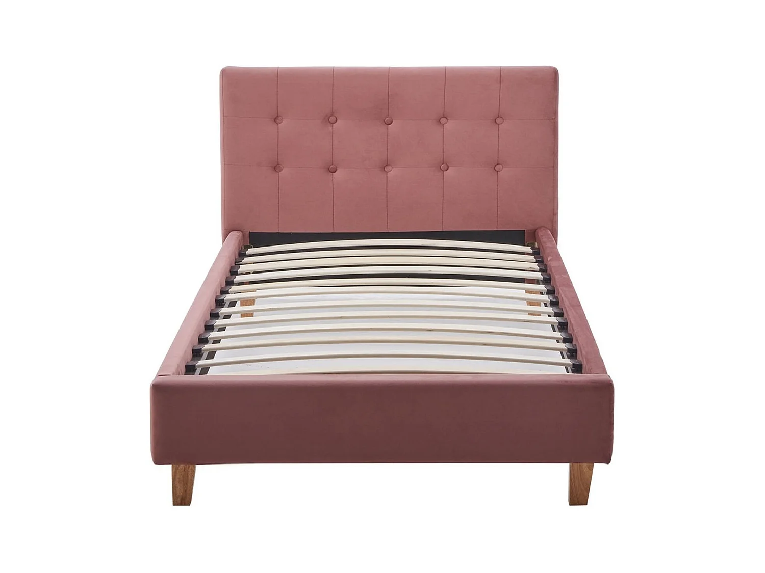 Ensemble Lit adulte 90x190cm avec tête de lit en velours vieux rose - Milo + Matelas mémoire de forme - Dual Confort