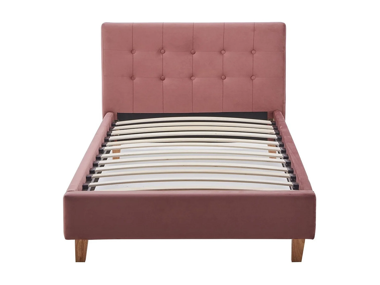 Ensemble Lit adulte 90x190cm avec tête de lit en velours vieux rose - Milo + Matelas mémoire de forme - Dual Confort