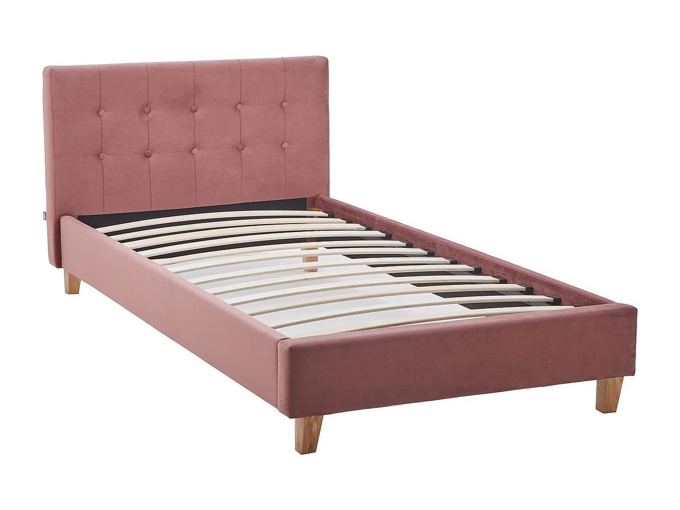 Ensemble Lit adulte 90x190cm avec tête de lit en velours vieux rose - Milo + Matelas mémoire de forme - Dual Confort