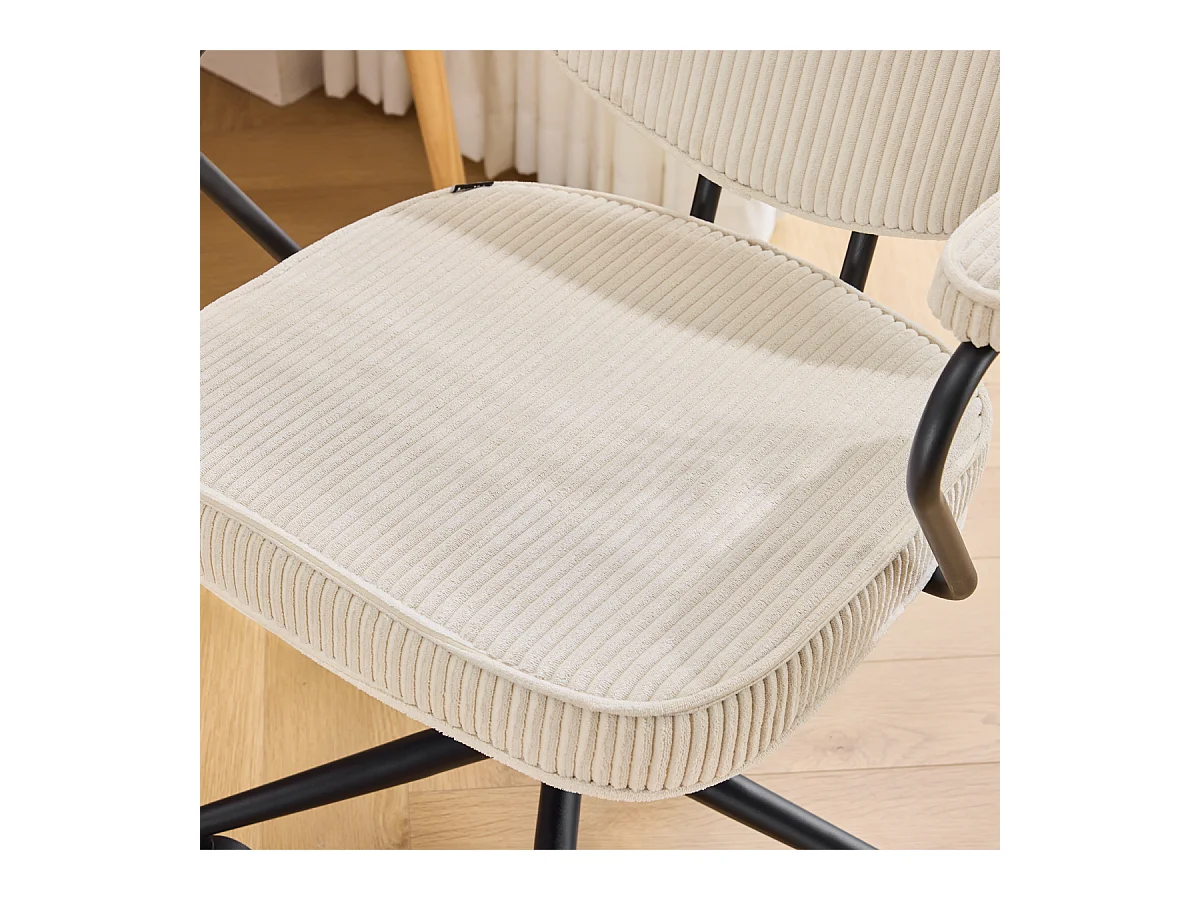 Fauteuil de bureau pivotant et réglable en hauteur en velours côtelé beige - Ann