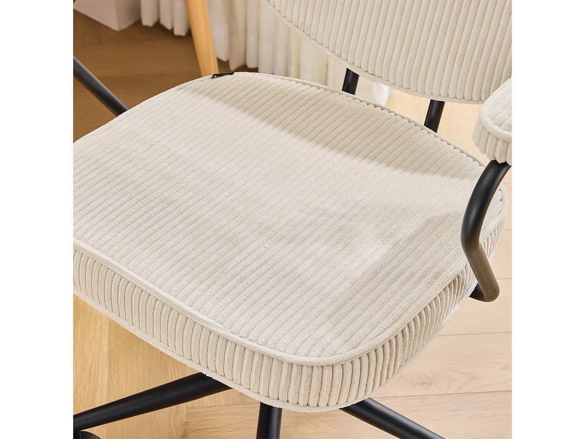 Fauteuil de bureau pivotant et réglable en hauteur en velours côtelé beige - Ann