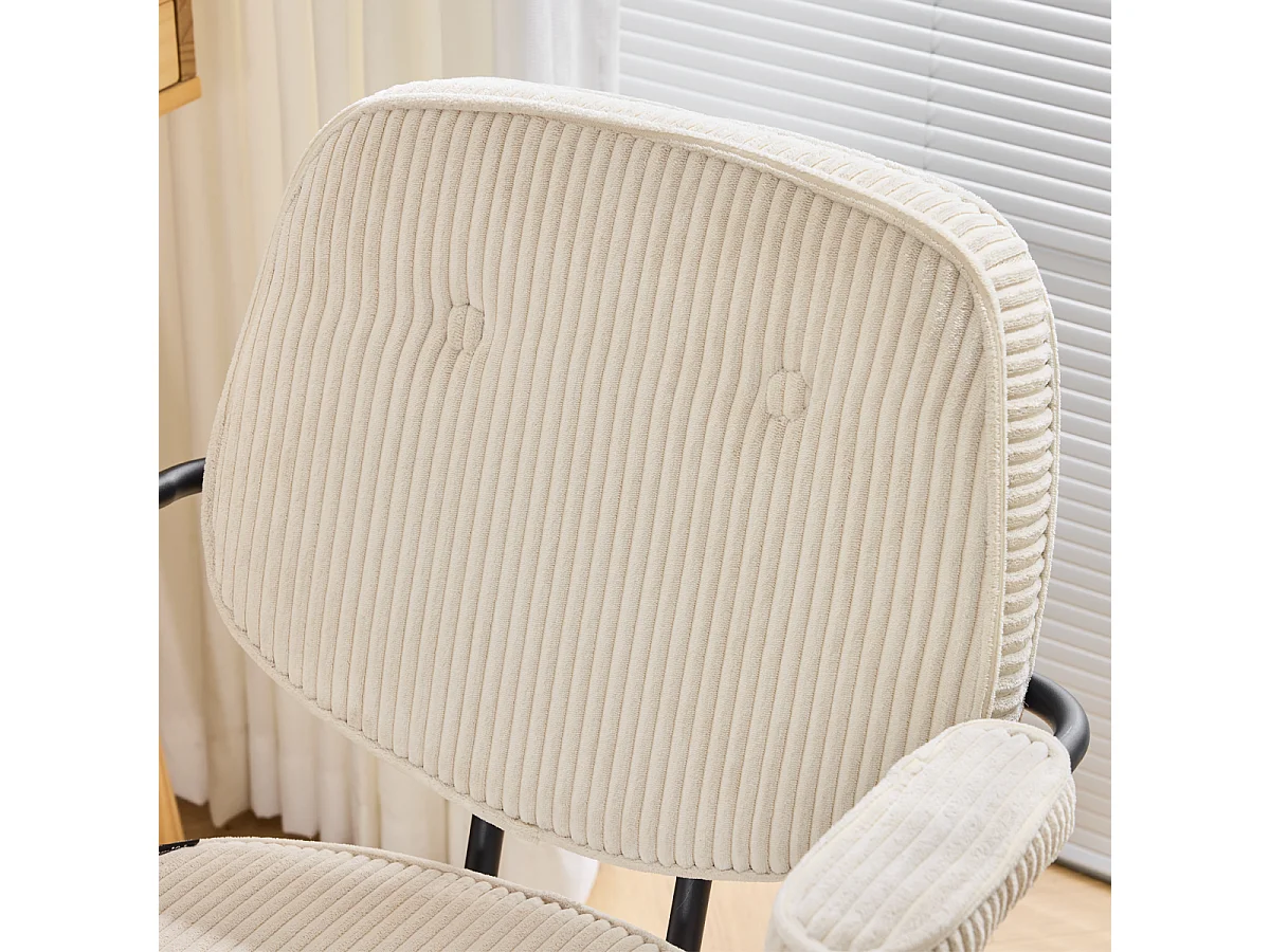 Fauteuil de bureau pivotant et réglable en hauteur en velours côtelé beige - Ann